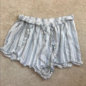 Blue striped flowy shorts